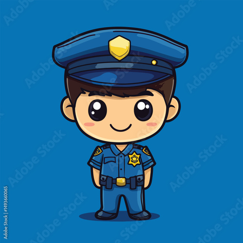 Adorable Cartoon Police Officer with Big Eyes and Uniform