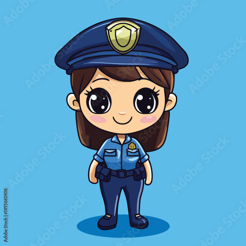 Adorable Cartoon Policewoman with Large Eyes and Blue Uniform (1)