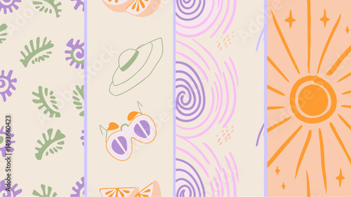 Dreamy retro summer mood board with sun beach hat and swirls evoking carefree vintage vibes and soft