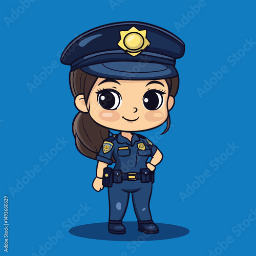 Adorable Cartoon Policewoman with Large Eyes and Uniform (2)