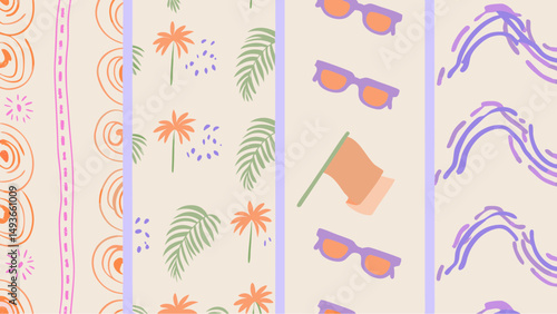 A vibrant summer collage evokes memories of sun drenched days and carefree spirit in four vertical