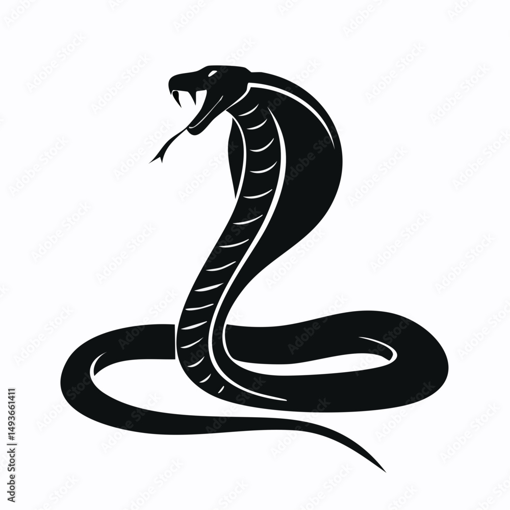 Fototapeta premium Side View Coiled Cobra Silhouette — Flat 2D Minimalist Vector