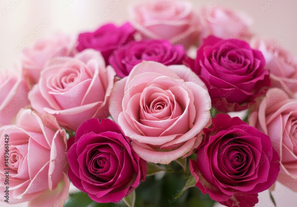 Pink and Magenta Rose Bouquet - A vibrant bouquet of pink and magenta roses symbolizes love, beauty, romance, and appreciation. The arrangement evokes feelings of joy and celebration Pink and Magenta Rose Bouquet - A vibrant bouquet of pink and magenta roses symbolizes love, beauty, romance, and appreciation. The arrangement evokes feelings of joy and celebration