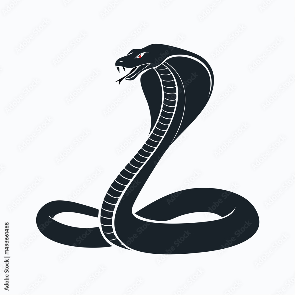 Fototapeta premium Side View Coiled Cobra Silhouette — Flat 2D Minimalist Vector