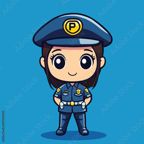 Adorable Female Police Officer Cartoon Character Illustration