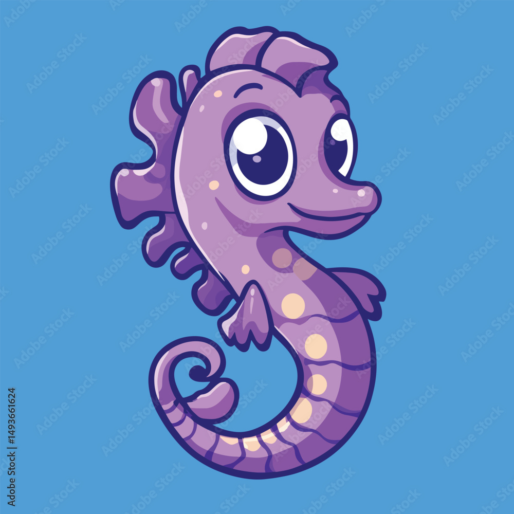 Obraz premium Adorable Purple Seahorse Cartoon Illustration with Large Eyes
