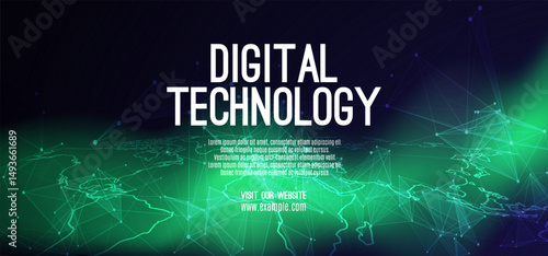 Digital technology internet network speed connection blue green background, cyber nano information, abstract communication, innovation future tech data, Ai big data lines dots, illustration vector 3d
