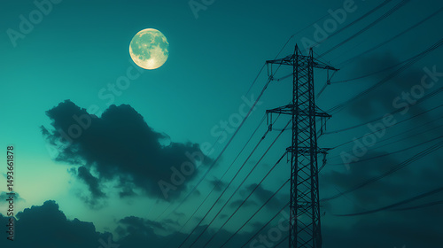 Moon over power lines, illustration