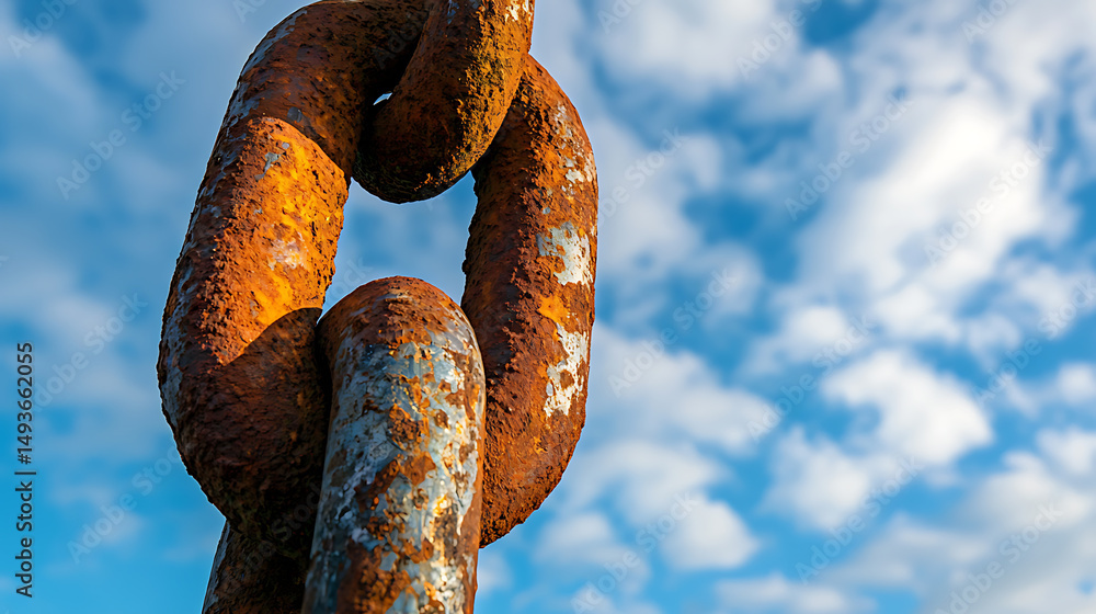 Rusty Metal Chain Link Against Blue Sky