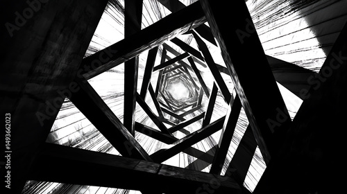 Obraz na płótnie Abstract Geometric Wooden Structure, black and white illustration w salonie