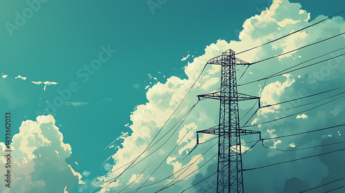 Obraz na płótnie Illustration of Power Line Tower Against Cloudy Sky w salonie