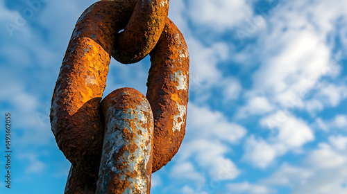 Obraz na płótnie Rusty Metal Chain Link Against Blue Sky w salonie