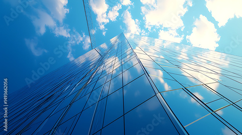 Obraz na płótnie Modern Skyscraper Reflecting Blue Sky and Clouds w salonie