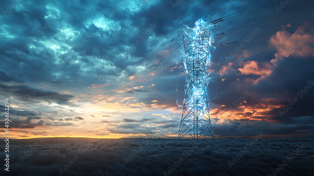 Abstract Futuristic Transmission Tower Illustration