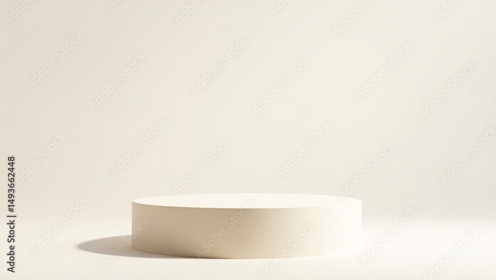 Minimalist Beige Circular Podium on White Background for Product Display or Mockup Minimalist Beige Circular Podium on White Background for Product Display or Mockup