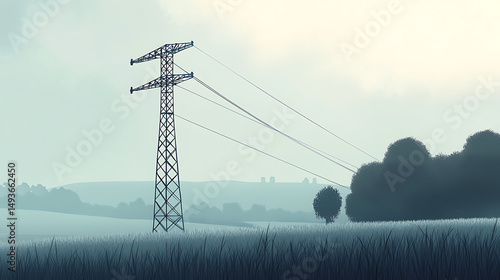 Obraz na płótnie Illustration of Electricity Pylon in Rural Landscape w salonie