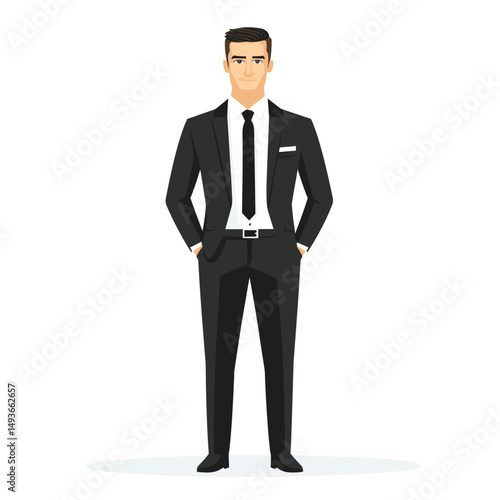 Stylish man in a suit with hands in pockets