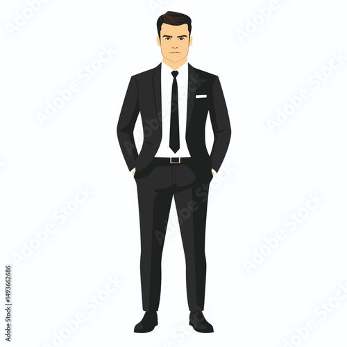 Stylish man in a suit with hands in pockets