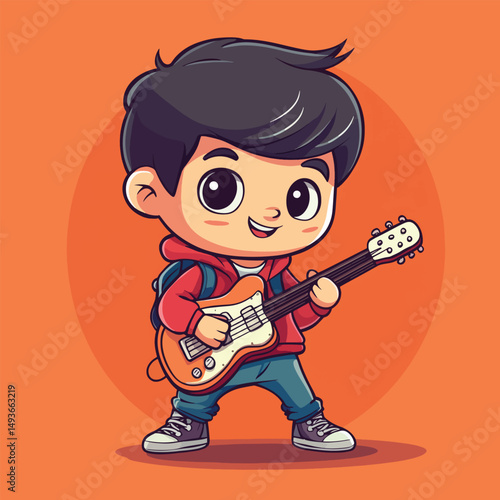 Cartoon Boy Playing Electric Guitar with Enthusiasm
