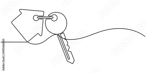 Continuous one line art drawing symbol of house keys, Set of keys against white background, Single Line Vector Illustration, Real Estate Line Icon Vector Design, Continuous One Line. Minimalistic icon