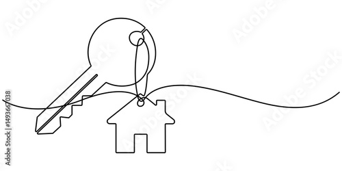 Continuous one line art drawing symbol of house keys, Set of keys against white background, Single Line Vector Illustration, Real Estate Line Icon Vector Design, Continuous One Line. Minimalistic icon