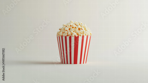 Popcorn Delight: A perfectly portioned cup of fluffy, freshly-popped popcorn spills over its iconic red and white striped container. Perfect for snack-time. 