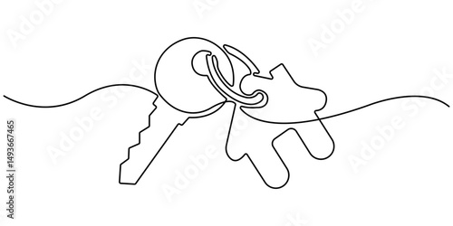 Continuous one line art drawing symbol of house keys, Set of keys against white background, Single Line Vector Illustration, Real Estate Line Icon Vector Design, Continuous One Line. Minimalistic icon