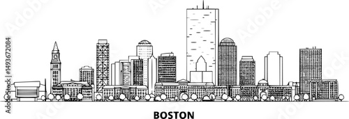 boston city skyline line art silhouette vector illustration

