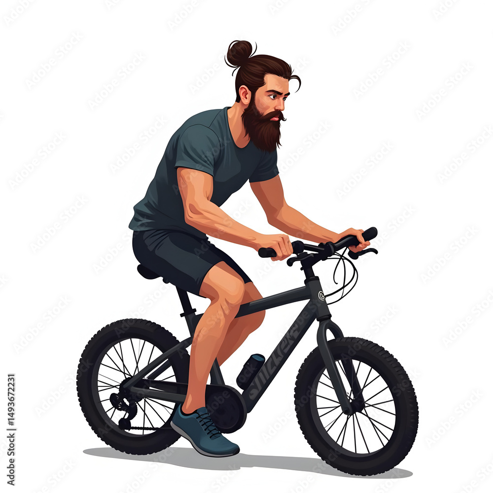 Obraz premium Beard gym bodybuilder man cycling vector illustration background isolated white 