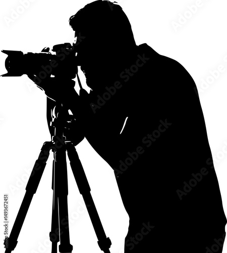 man taking photo using tripod line art silhouette vector illustration
