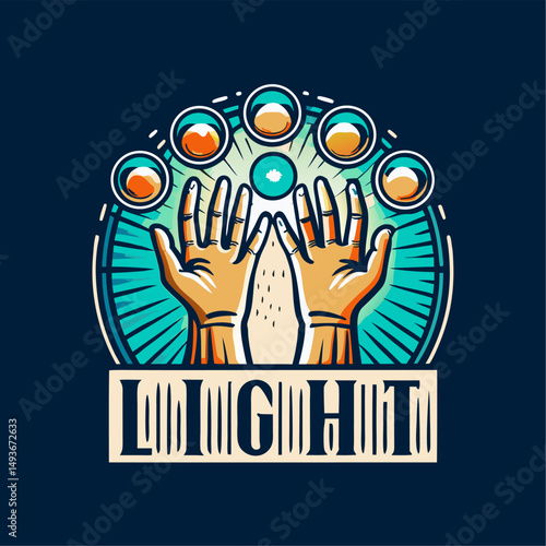 Enlightenment and celestial energy hands holding a radiant orb