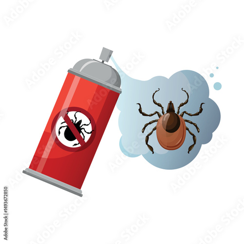 Tick repellent spray vector clipart against white background. Red Can with Chemical parasite killer