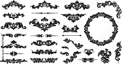 calligraphic ornamental divider collection line art silhouette vector illustration

