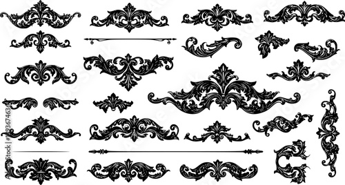 calligraphic ornamental divider collection line art silhouette vector illustration
