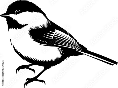 chickadee line art silhouette vector illustration
