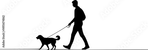 man walking with dog line art silhouette vector illustration
