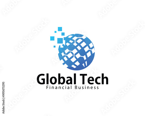 global tech  logo creative digital connect pixel network