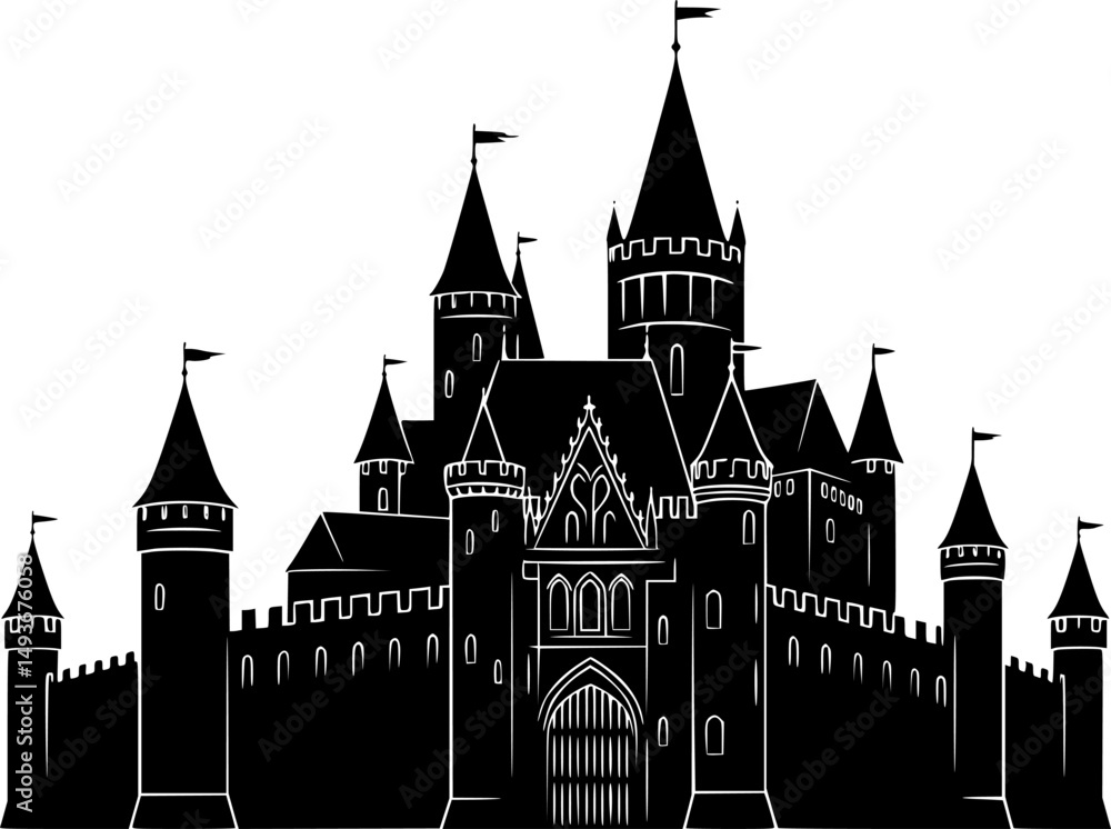 Obraz premium castle line art silhouette vector illustration 