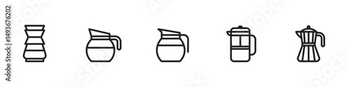 Coffee line icon set. Beans bag, roasting, turkish cezve, drip pods, percolator, chorreador, filters, capsules, espresso vector illustrations, coffee beans. Simple outline signs for cafe menu