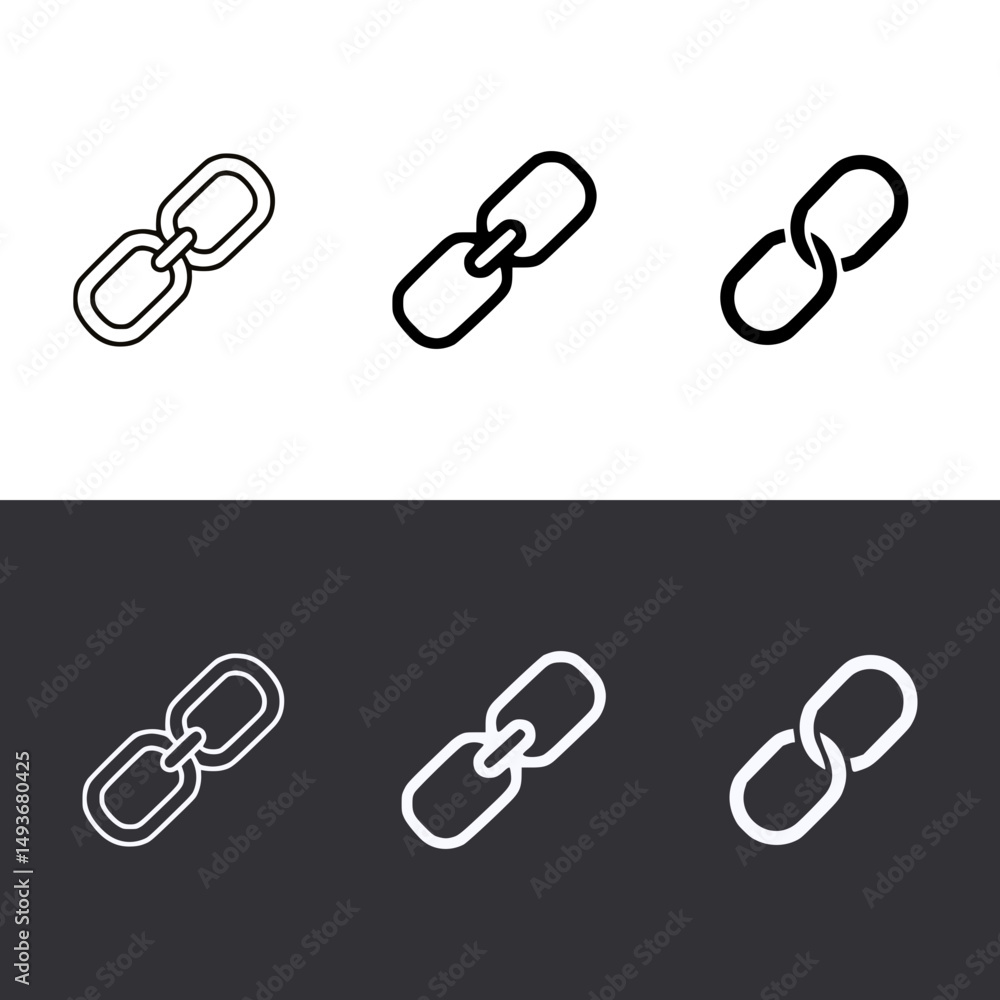 Icon set of link represented by a chain link – Vector Outline – Black and White Preview Icon set of link represented by a chain link – Vector Outline – Black and White Preview