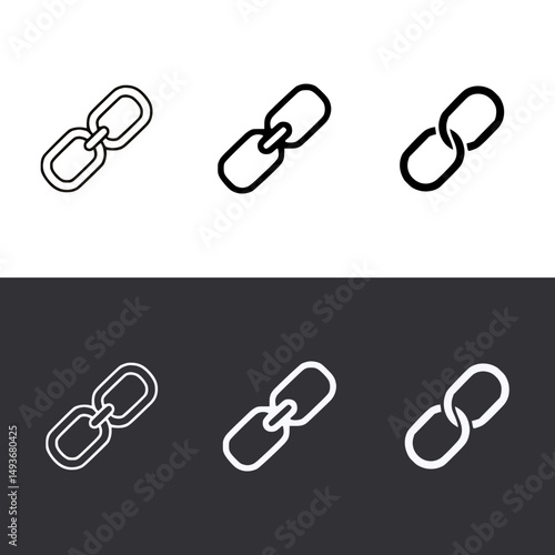 Icon set of link represented by a chain link – Vector Outline – Black and White Preview