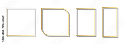 Gold frame border on white paper background with soft shadows