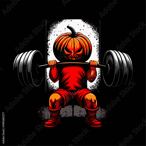 Halloween fitness jack o lantern weightlifter graphic design
