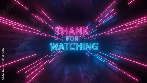 Neon text graphic with lines, thank you message.