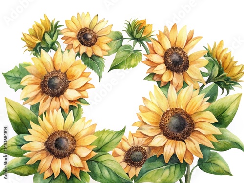 Wallpaper Mural Watercolor Painting of an Elegant Wreath of Sunflowers with Yellow Petals Torontodigital.ca