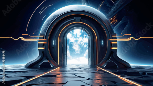 Abstract dimensional portal. Vector concept art of a sci-fi energy gateway opening into another universe.