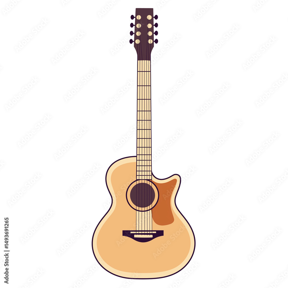 Obraz premium Simple acoustic guitar art. PNG image, transparent background
