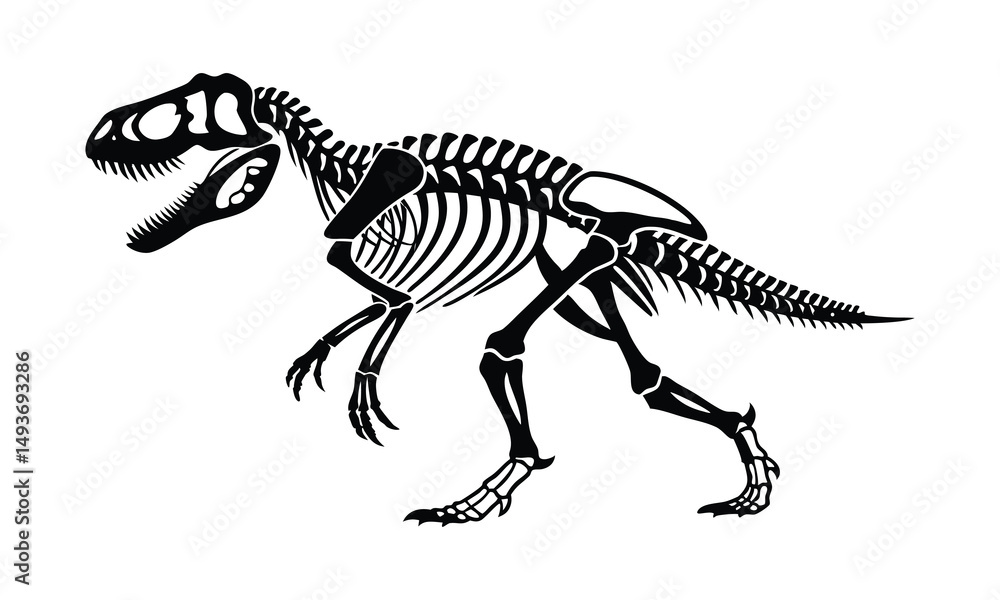Fototapeta premium Tyrannosaurus Rex Skeleton Illustration, Prehistoric Dinosaur Fossil