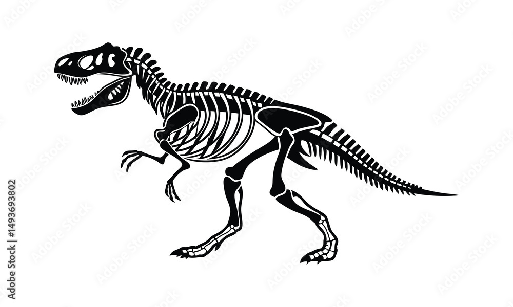 Tyrannosaurus Rex Skeleton Illustration, Prehistoric Dinosaur Fossil Tyrannosaurus Rex Skeleton Illustration, Prehistoric Dinosaur Fossil