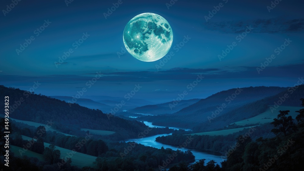 Full Moon Set Against a Landscape Background Full Moon Set Against a Landscape Background